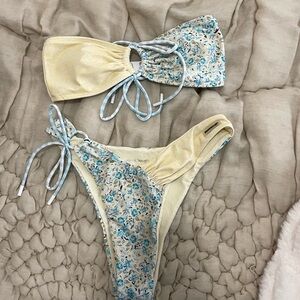 Black Bough Swim Floral Bikini Set with Cream and Blue Accents